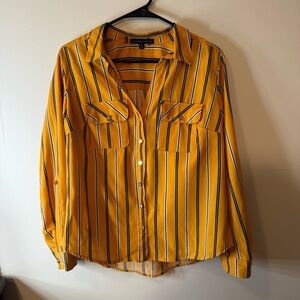 Adrienne Vittadini Yellow Striped Button-Up Shirt